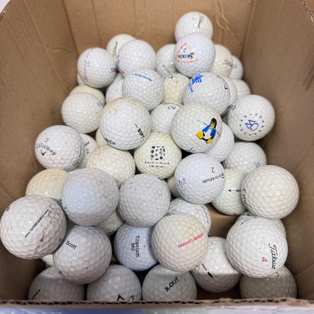 Used 100+ Mixed Golf Balls Bulk Lot White Yellow Assorted Brands Practice Gear - Picture 2 of 3